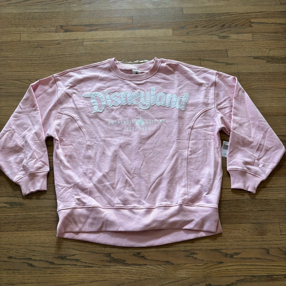 Disney Parks Disneyland Pink Embroidered Crewneck Sweatshirt Womens Medium NWT